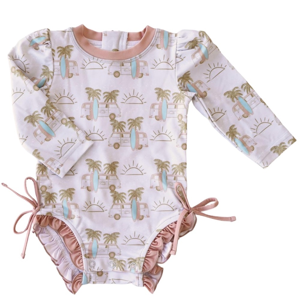 Caden Lane® UPF 50+ Long Sleeve Rash Guard with Ruffle Bottom